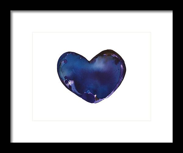 Watercolor Framed Print featuring the painting Blue Heart by Sandy Rakowitz