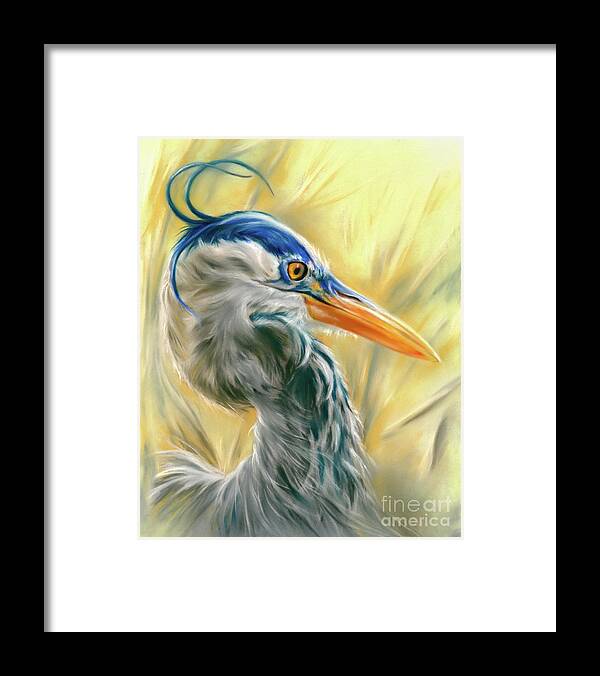 Bird Framed Print featuring the painting Blue Heron in the Reeds by MM Anderson