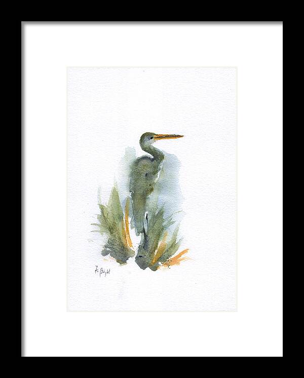 Blue Heron Profile Framed Print featuring the painting Blue Heron Profile by Frank Bright