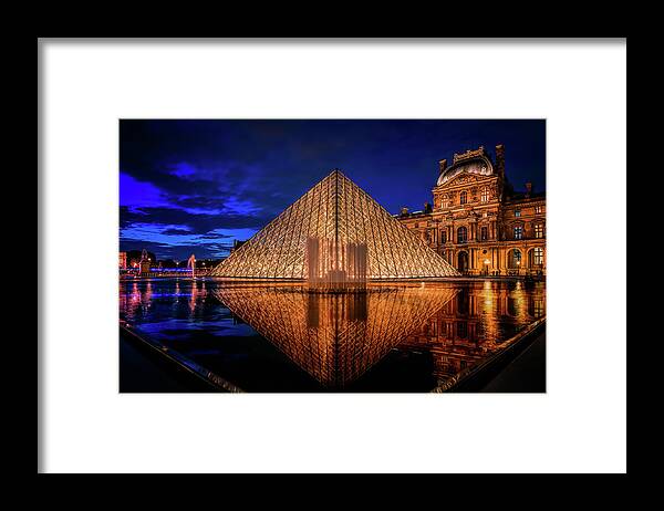 Blue Hour Framed Print featuring the photograph Blue Hour at the Louvre by Kevin McClish