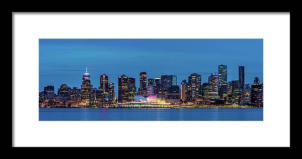 Vancouver Framed Print featuring the photograph Blue Hour Vancouver Panoramic by Pierre Leclerc Photography