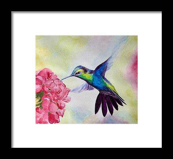 Humming Bird Framed Print featuring the painting Blue Hummingbird by Tracy Hutchinson