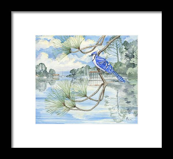 Birds Framed Print featuring the painting Blue Jay Bayou by Paul Brent