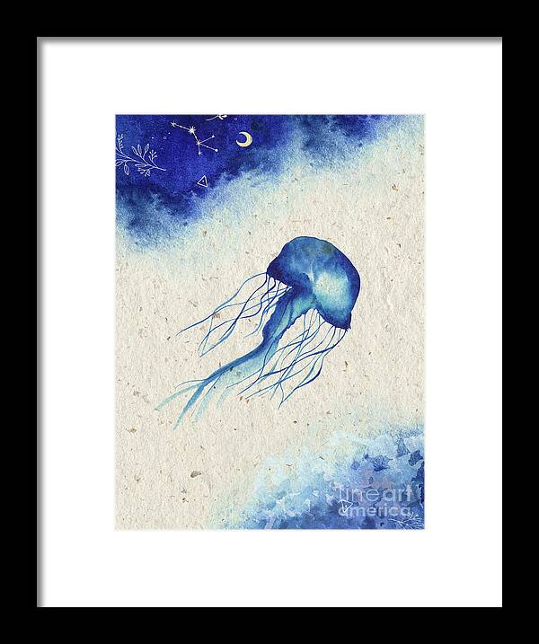 Blue Jellyfish Framed Print featuring the painting Blue Jellyfish by Garden Of Delights