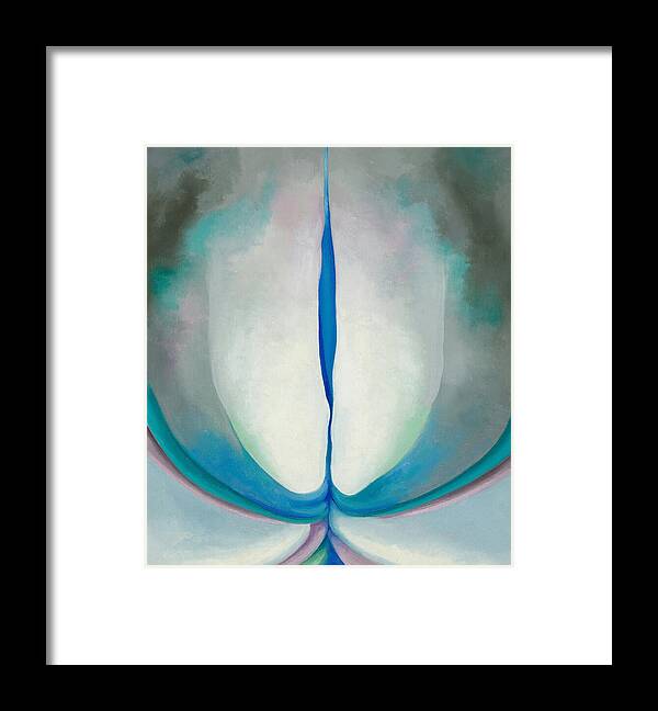 Georgia O'keeffe Framed Print featuring the painting Blue line - abstract modernist flower painting by Georgia O'Keeffe