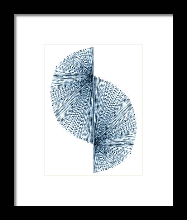 Blue Framed Print featuring the drawing Blue Mid Century Modern Geometric Line Drawing 2 by Janine Aykens
