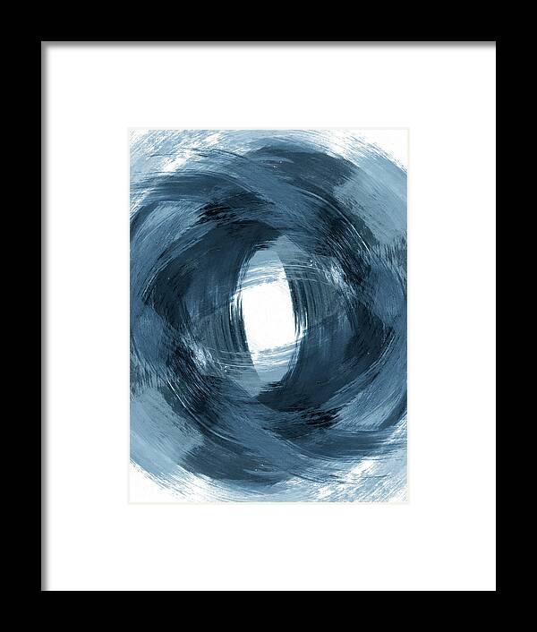 Classic Blue Framed Print featuring the painting Blue Modern Abstract Brushstroke Painting Vortex by Janine Aykens