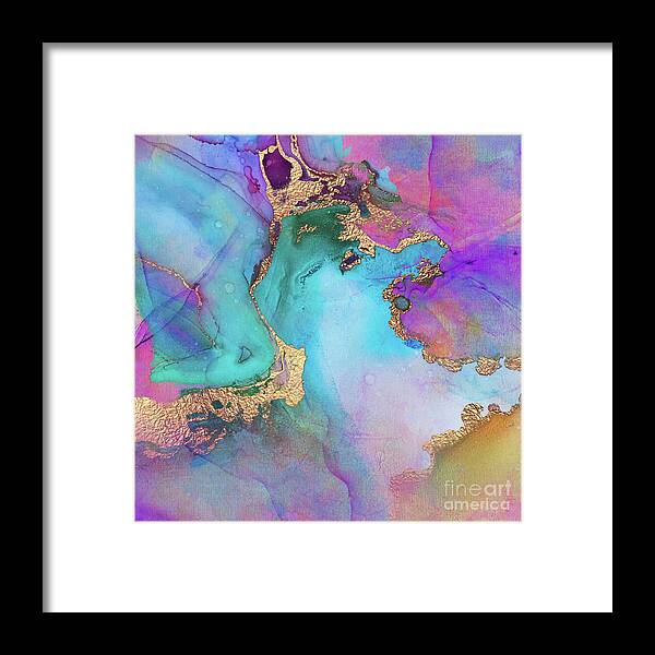 Abstract Art Framed Print featuring the painting Blue, Purple And Gold Abstract Watercolor by Modern Art