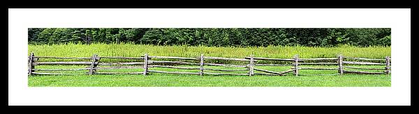Mountains Framed Print featuring the photograph Blue Ridge Mountains Split Rail Wood Fence Panorama 108 by Dan Carmichael