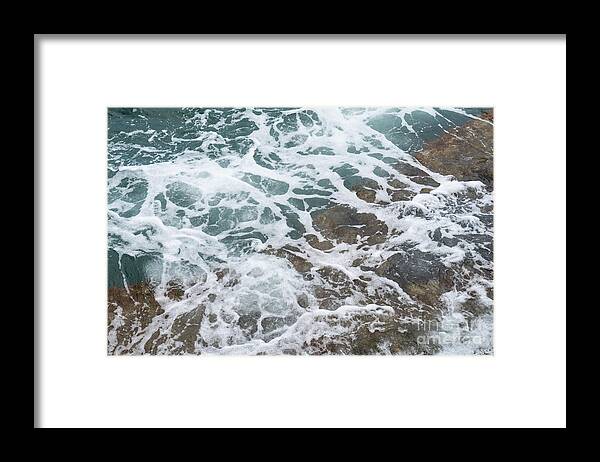 Sea Water Framed Print featuring the photograph Blue sea water flows over the rocks 3 by Adriana Mueller