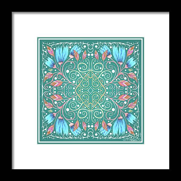 Blue Tulips Framed Print featuring the mixed media Blue Tulip Spirits with Red and Orange Leaves by Lise Winne