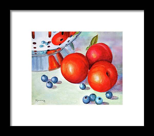 Art Framed Print featuring the painting Blueberries and Nectarines by Mariarosa Rockefeller