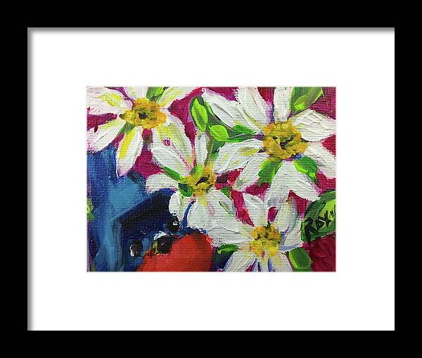 Bluebird Framed Print featuring the painting Bluebird in Daisies by Roxy Rich