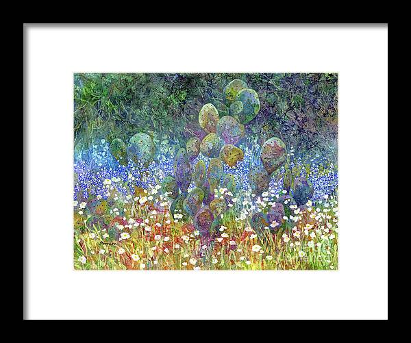 Cactus Framed Print featuring the painting Bluebonnet, Prickly Poppy, and Cactus - Pastel Colors by Hailey E Herrera