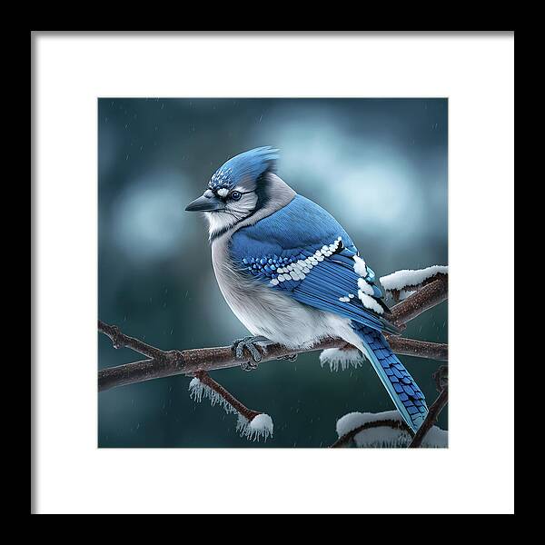Bluejay Framed Print featuring the photograph Bluejay on a Tree Branch by Jim Vallee