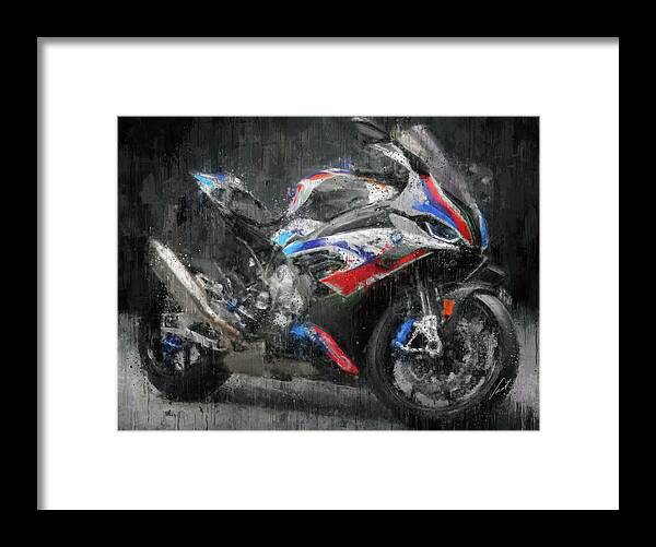 Motorcycle Framed Print featuring the painting BMW S1000RR Motorcycle by Vart by Vart