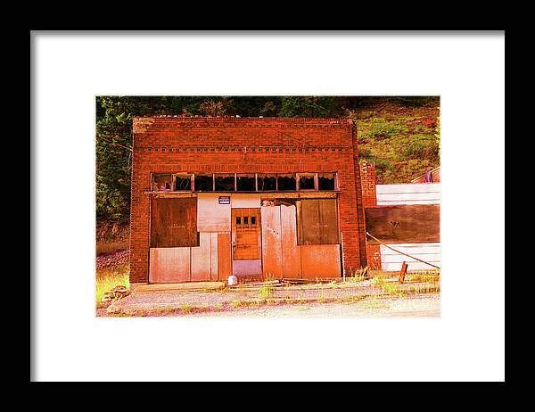 Buidling Framed Print featuring the photograph Boarded up shop Burke Canyon Idaho by Jeff Swan