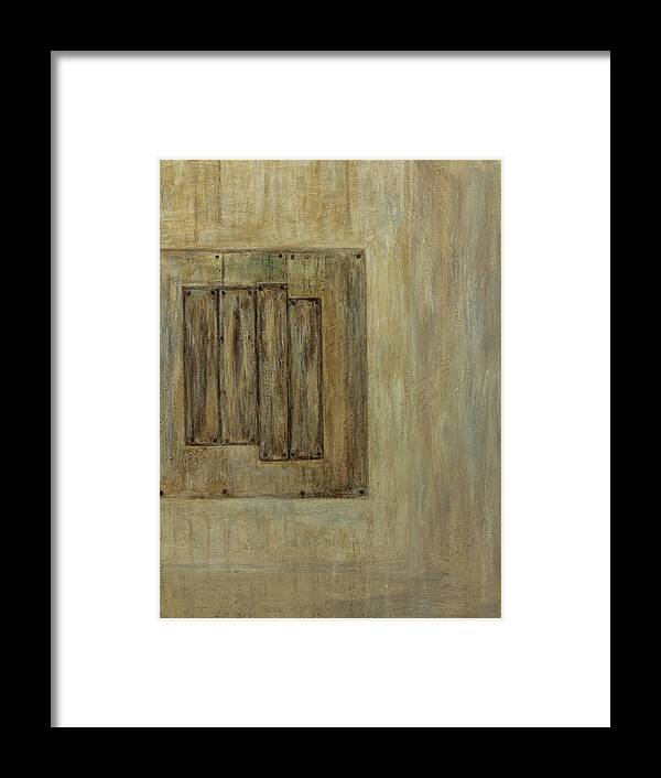 Abstract Framed Print featuring the painting Boarded Windows by Diane Holland SF Int'l Art