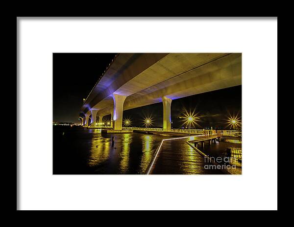 Boardwalk Framed Print featuring the photograph Boardwalk, Lights and Bridge by Tom Claud