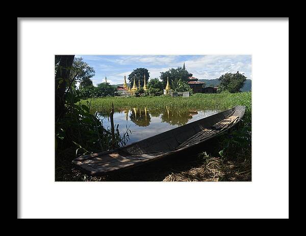 Boat Framed Print featuring the photograph Boat and Temple Landscape by Robert Bociaga