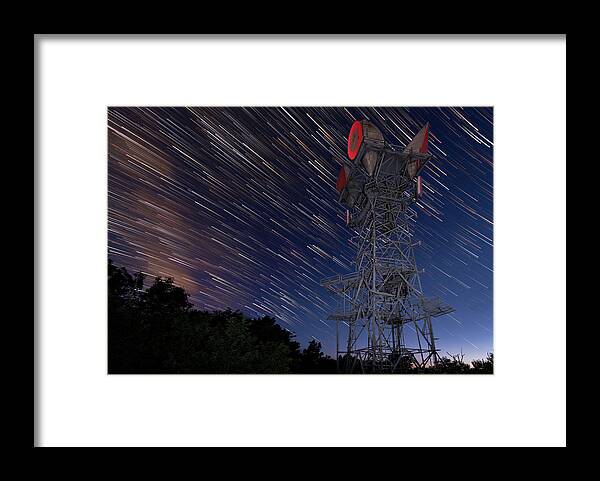 Star Trails Framed Print featuring the photograph Boat Mountain Relay Tower with Star Trails by Hal Mitzenmacher
