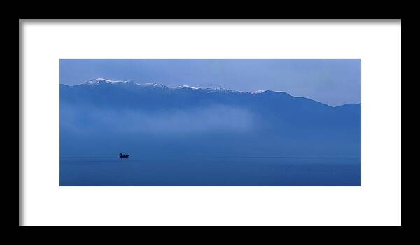 Lake Framed Print featuring the photograph Boat on Lake Kerkini by Ioannis Konstas