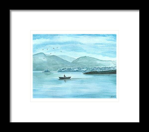 Landscape Framed Print featuring the painting Boat ride at dawn by Tatiana Fess
