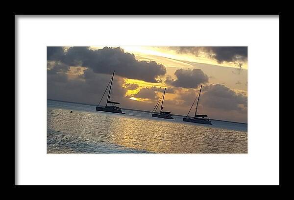 All Framed Print featuring the digital art Boats at Sea in Seychelles KN14 by Art Inspirity