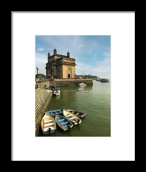 Boats Framed Print featuring the photograph Boats at the Gateway of India by Christine Ley