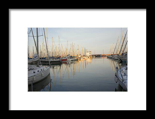 Scenics Framed Print featuring the photograph Boats moored at a port, Port Vell, Barcelona, Spain by Glowimages