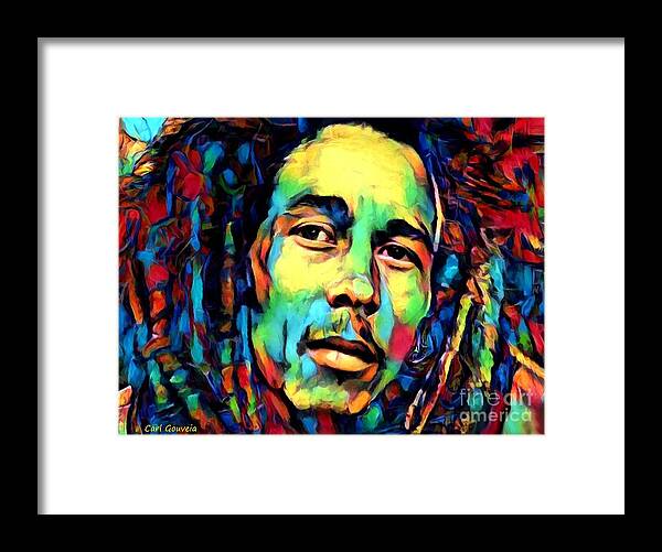 Bob Marley Framed Print featuring the mixed media Bob Marley in color by Carl Gouveia