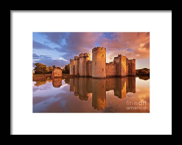Bodiam Castle Framed Print featuring the photograph Bodiam Castle sunset, Sussex, England by Neale And Judith Clark