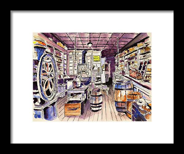 Bodie Framed Print featuring the drawing Bodie General Store by Mike Bergen