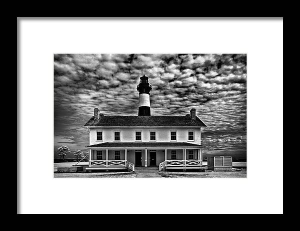 Infrared Framed Print featuring the photograph Bodie Island in black and white by Anthony M Davis