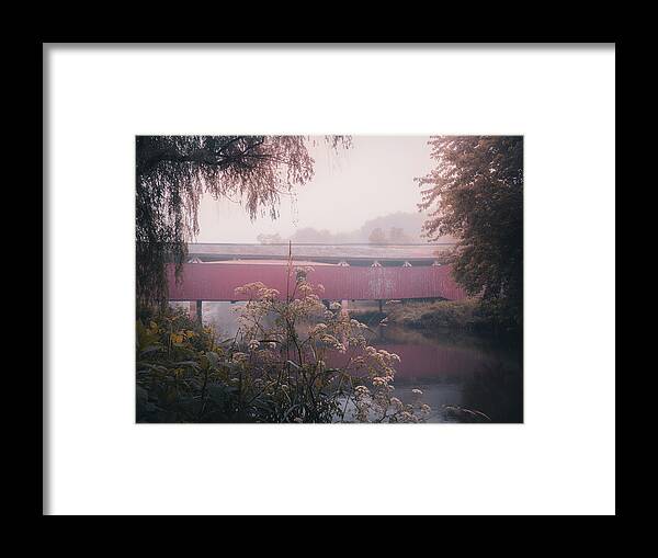 Bogert Framed Print featuring the photograph Bogert Bridge Over A Misty Little Lehigh Creek by Jason Fink