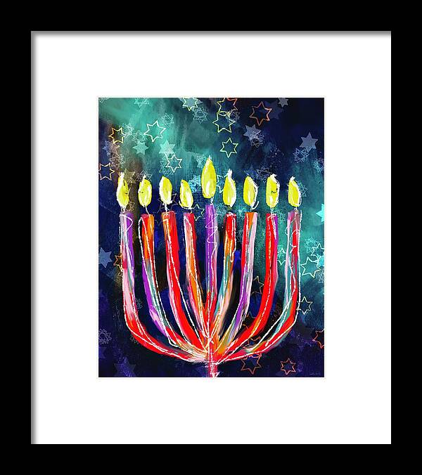 Hanukkah Framed Print featuring the mixed media Bold Festival Of Lights- Art by Linda Woods by Linda Woods