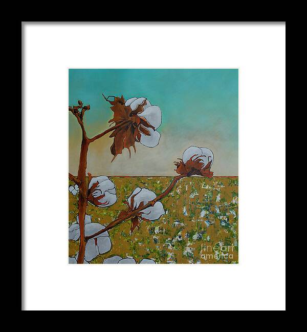 Cotton Framed Print featuring the painting Bolls by Robin Valenzuela