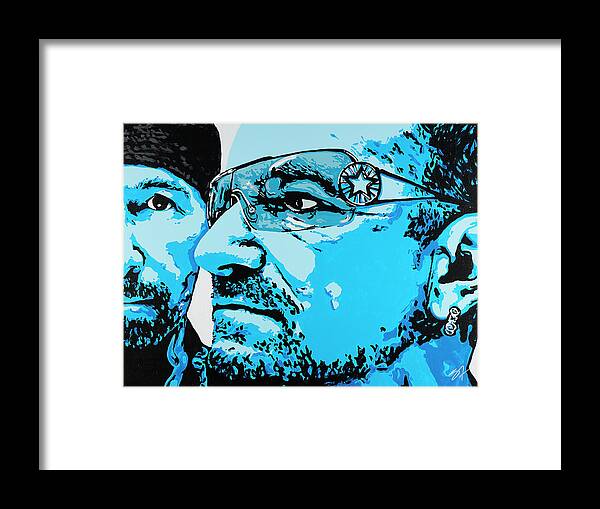 Bono Framed Print featuring the painting The Edge and Bono by Steve Follman