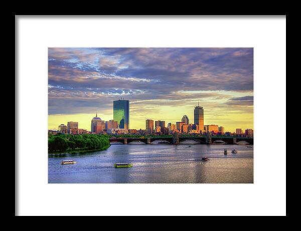 Boston Skyline Framed Print featuring the photograph Boston Skyline Sunset over Back Bay by Joann Vitali