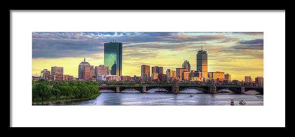 Boston Skyline Framed Print featuring the photograph Boston Skyline Sunset Over Back Bay Panoramic by Joann Vitali
