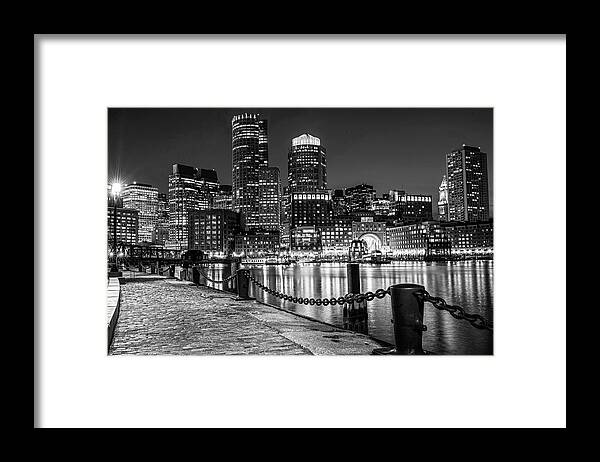 Boston Framed Print featuring the photograph Boston Waterfront Boston Skyline Black and White by Toby McGuire