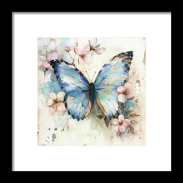 Butterfly Framed Print featuring the painting Botanical Blue Butterfly by Tina LeCour
