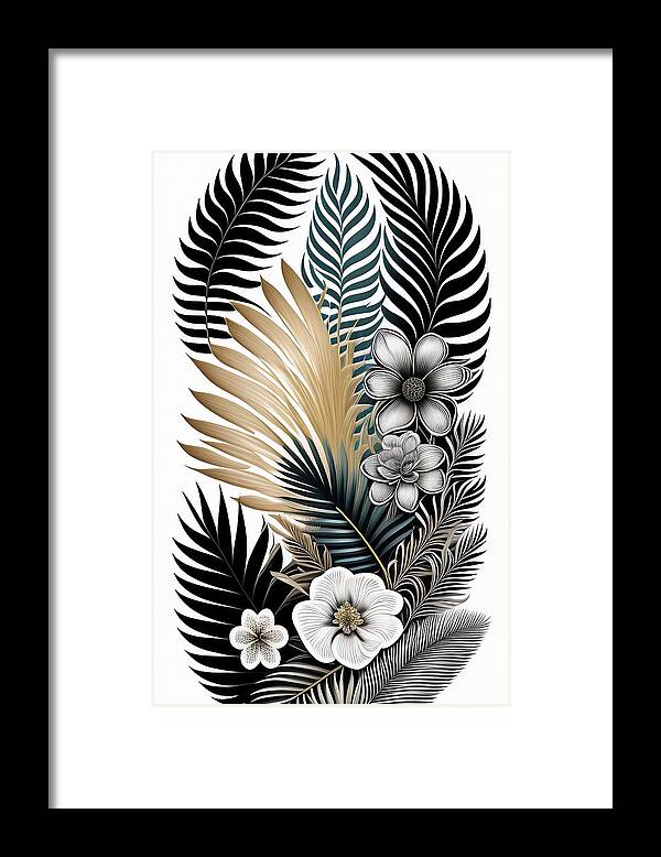 Palm Leaves Framed Print featuring the digital art Botanical Palm Leaves by Lori Hutchison