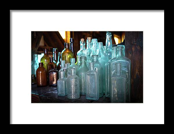 Old Framed Print featuring the photograph Bottles by Mary Hone
