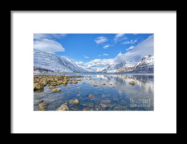 Reflection Framed Print featuring the photograph Boulders and a Fjord by Brian Kamprath