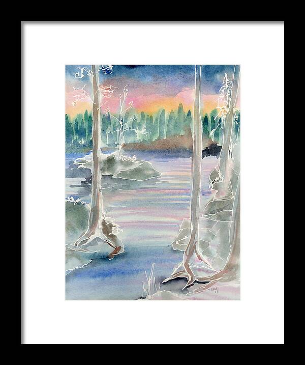Watercolor Framed Print featuring the painting Boundary Waters Island Canoe Landing by Tammy Nara