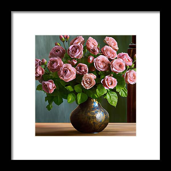 Roses Framed Print featuring the digital art Bouquet of Pink Roses by Katrina Gunn