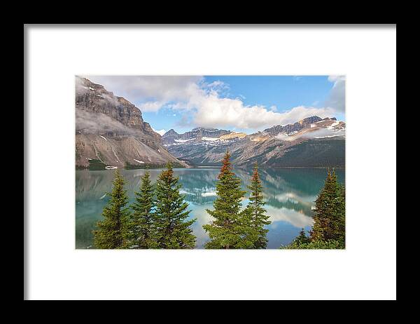 Canadian Rockies Framed Print featuring the photograph Bow Lake by Jonathan Nguyen