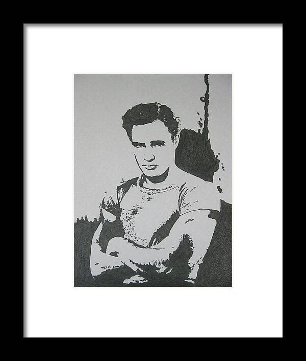 Marlon Brando Framed Print featuring the drawing Brando by Lynet McDonald