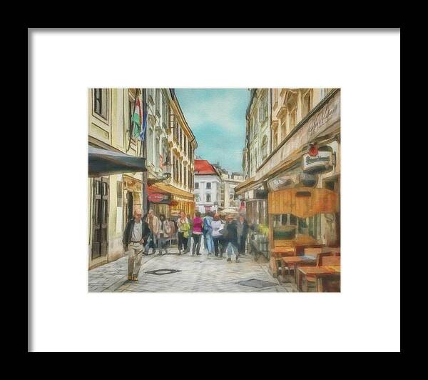Bratislava Framed Print featuring the painting Bratislava Street Scene by Jeffrey Kolker